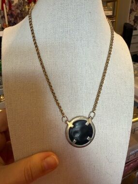 Lanvin Gold and Black Round Pendant Necklace